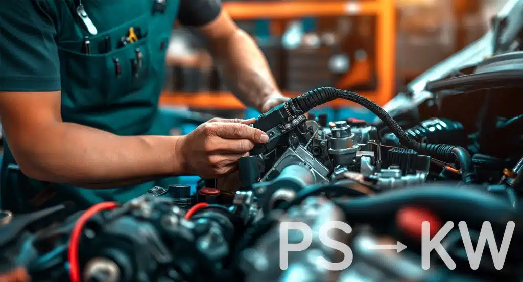 Mechaniker steht vor einer geöffneten Motorhaube